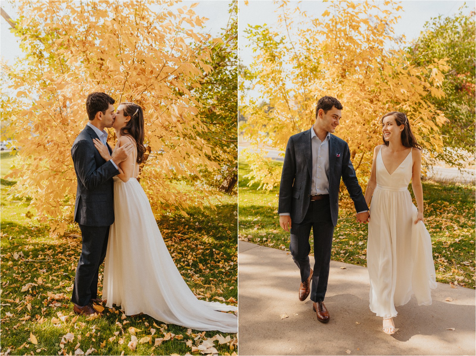 First look with bride and groom before their fall elopement in Colorado.